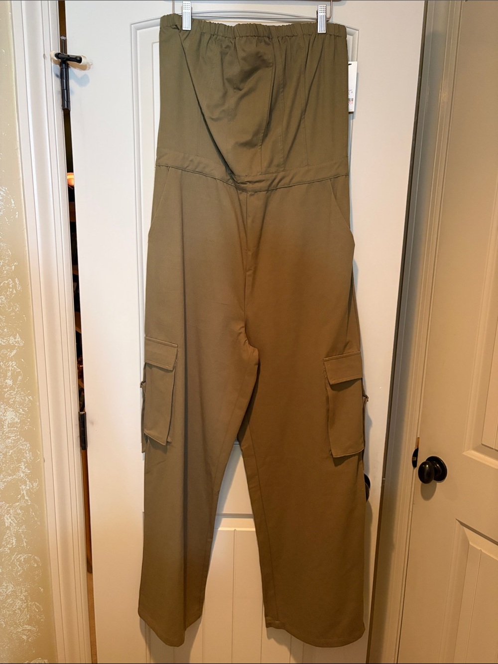 Olive Wide-Leg Cargo Jumpsuit Pants - Women